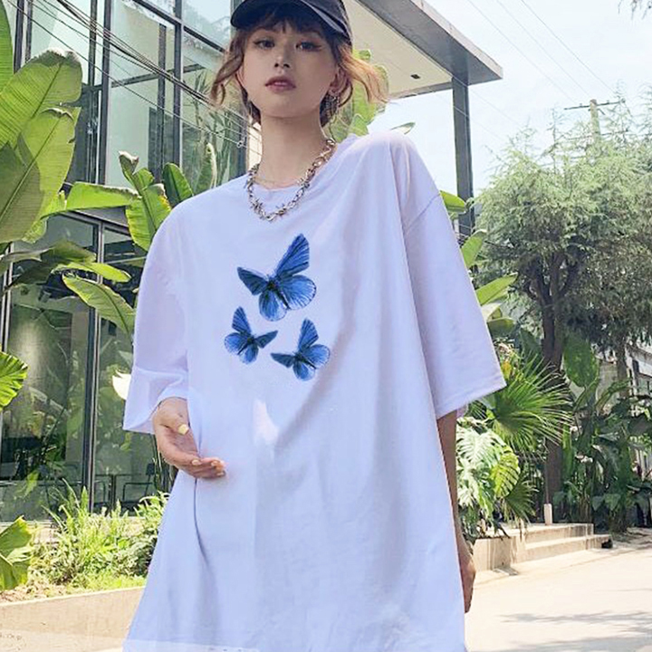 i6149-ao-thun-nu-unisex-tay-lo-mau-trang-hinh-con-buom-xanh