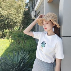Áo Thun Nữ 100% Cotton In Họa Tiết Bông Hoa