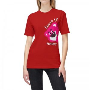 Áo Thun Nữ 100 Cotton Màu Đỏ In Hình Gấu Lotso Happy