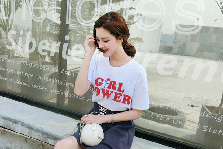 Áo Thun Nữ Tay Lỡ Form Rộng In Chữ GIRL POWER